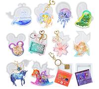 Juego de moldes de silicona para agitador de resina epoxi, cabeza de ratón, flor, huella, delfín, molino de viento, unicornio, pata de oso, TV, caballo mecedor, reproductores multimedia, 12 unidades