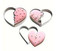 Juego de moldes galletas con forma de corazon de acero inoxidable, molde galletas de 3 piezas para hornear, cortador galletas corazon con forma partida, puzzle y corazon completo
