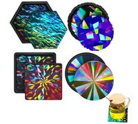 Juego de moldes holográficos de 4 piezas - Moldes para posavasos de resina mejorados, molde multifuncionales de silicona para posavasos | Portavasos para coche DIY, para bebidas, arte de re