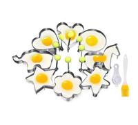 Juego de moldes para anillos de huevo, 8 piezas de acero antiadherente, moldeador de huevos para freír, utensilio de cocina con cepillo de limpieza, sandwichera de desayuno para tortitas, tortillas