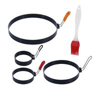 Juego de moldes para huevos de acero inoxidable - 5 anillos redondos con silicona plegable, asas y bordes lisos, diseño duradero que garantiza una cocción uniforme y fácil limpieza | para cocinar