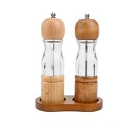 Juego de molinillo de sal y pimienta de madera, molinillo de condimento manual recargable con acrílico transparente configurable grueso para pimienta negra, sal marina, roble natural, herramienta de