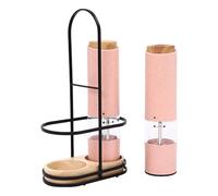 Juego de molinillo de sal y pimienta eléctrico, 2 unidades, mecanismo de cerámica rosa, moderno molinillo de sal y pimienta, juego eléctrico con luz LED, grado de molienda ajustable compacto