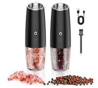 Juego de molinillo de sal y pimienta eléctrico: molinillo pimienta electrico recargable usb, automática molinillos de especias eléctricos con luz led, espesor ajustable, 2 pcs