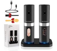Juego de molinillo eléctrico recargable de sal y pimienta con base de carga doble, compatible con pilas, juego de molinillos automáticos de especias recargables con grosor ajustable y luz LED