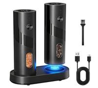 Juego de molinillos de sal y pimienta, 2 unidades, 110 ml, con base recargable, 4 niveles de grosor ajustables, carga USB, luz LED, para especias secas, cocina, barbacoa