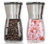 Juego de molinillos de sal y pimienta, molinillo manual de sal y pimienta, molinillo de especias de vidrio y acero inoxidable con grosor ajustable