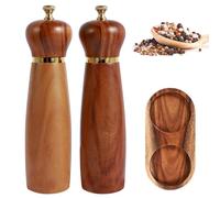 Juego de molino de sal y pimienta de madera, juego de molino de sal y pimienta,Molino de pimienta y chile con bandeja de pie | Molino de chile manual, molino de chile, embotellado, para sal, poi