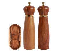 Juego de molino de sal y pimienta de madera, juego de molino de sal y pimienta, molino de pimienta y pimienta con bandeja de pie, molino de chile manual, molino de chile, embotellado, para sal,