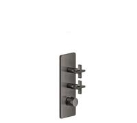 Juego de montaje listo Gessi Inciso+ para termostato oculto de 3/4 de alto rendimiento, una roseta, montaje vertical, 2 vías separadas, 58224706, Color: PVD negro metálico