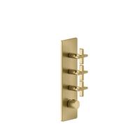 Juego de montaje listo Gessi Inciso+ para termostato oculto de 3/4 de alto rendimiento, una roseta, montaje vertical, 3 vías separadas, 58226727, Color: Latón cepillado PVD