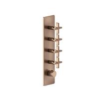 Juego de montaje listo Gessi Inciso+ para termostato oculto de 3/4 de alto rendimiento, una roseta, montaje vertical, 4 vías separadas, 58228708, Color: PVD cepillado de cobre