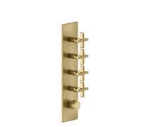 Juego de montaje listo Gessi Inciso+ para termostato oculto de 3/4 de alto rendimiento, una roseta, montaje vertical, 4 vías separadas, 58228727, Color: Latón cepillado PVD