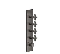 Juego de montaje listo Gessi Inciso+ para termostato oculto de 3/4 de alto rendimiento, una roseta, montaje vertical, 4 vías separadas, 58228706, Color: PVD negro metálico