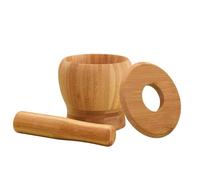 - Juego de mortero de madera - Cocina para moler especias, pimienta y ajo, prensa, trituradora, trituradora | Cuenco hecho a mano con tapa para moler especias, jengibre, granos de pimienta