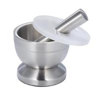 Juego de mortero inoxidable con base antideslizante para moler hierbas y especias en la cocina