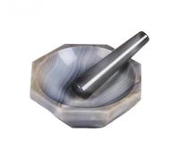 Juego de mortero y maja de calcedonia roja de grado de laboratorio de 30 mm a 130 mm - Mortero de ágata natural for moler y mezclar(Inner DIA 130mm)