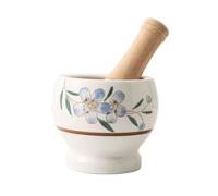 Juego de mortero y maja de cerámica, cuenco Suribachi, molinillo de piedra, color blanco floral(Small)