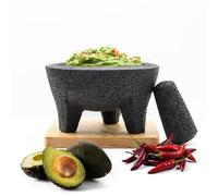 Juego de mortero y pilón de roca volcánica tradicional molcajete mexicano, hecho a mano de auténtica roca de lava en Puebla, México, tabla de cortar de guacamole, incluye cuenco molcajete de piedra