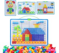 Juego de Mosaico Manualidades Niños,Colorido Mosaico Puzzle de Juguetes con 240 Cuentas de Clavija en Forma de Seta y Tablero de Juego,Juguete Educativo de Aprendizaje Creativo para Niños y Niñas