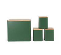 Juego de Mostrador Salter Toronto de 4 Piezas - Contenedor para Pan, Latas para Té, Azúcar y Café, Recipientes de Almacenamiento, Acabado con Recubrimiento en Polvo, Tapas de Madera de Acacia, Verde