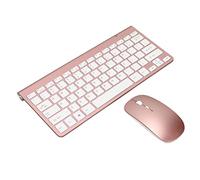 Juego de Mouse de Teclado Inalámbrico 2.4G USB Botón de Silencio Ergonómico Delgado para Computadora (Oro Rosa)