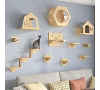 Juego de muebles de árbol para gatos, montado en la pared con estantes de escalada, poste rascador, puente, casa y plataforma para enriquecimiento felino en interiores