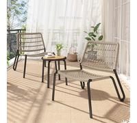 Juego de muebles de balcón de acero galvanizado, cuerda trenzada a mano, mesa de madera maciza, sillas con una capacidad de carga de 160 kg, apto para terraza, jardín y balcón, color beige