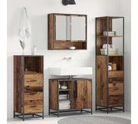 Juego de muebles de baño 3 piezas Madera Vieja 35 x 37,5 x 166 cm Madera | Montado en pared,espejo,estantes,puertas al rubor,manijas de barra,aglomerado,baño de la ciudad,diseño minimalista