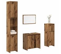Juego de Muebles de Baño 4 Piezas en Madera de Ingeniería Envejecida con Mueble Superior Práctico y Amplio Espacio de Almacenamiento, Diseño Elegante y Resistente