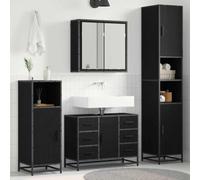 Juego de muebles de baño 4pcs Roble Negro 80x33x60 cm Madera Ingeniería | Armario de espejo, lavabo, 2 armarios altos, montaje en pared, manijas de barra, madera de ingeniería, diseño minimalista