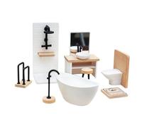 Juego de muebles de baño 8 piezas | Madera y PP, Escala 1:12 | Ducha miniatura, fregadero, inodoro, bañera de baño | Accesorios para niños juego, coleccionables