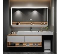 Juego de muebles de baño con fregadero de 150 cm, armario de tocador LED con espejo, elegante solución de almacenamiento de baño, diseño moderno para decoración del hogar