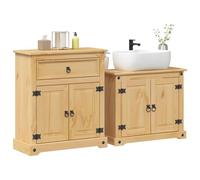 Juego de Muebles de Baño Corona 2 Piezas en Madera Maciza de Pino con Amplio Almacenamiento y Manijas Prácticas, Gabinete de Baño Robusto para Organización y Decoración del