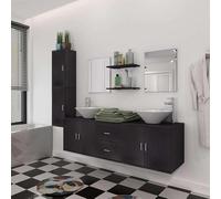 Juego de muebles de baño de 11 piezas con lavabo y grifo en color negro, moderno mueble de baño de latón con asas de zinc, diseño elegante y duradero para baños pequeños