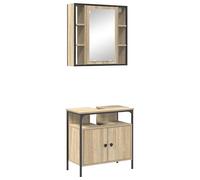 Juego de muebles de baño de 2 piezas de roble Sonoma, armario y estante de madera aglomerada, resistente al agua y ahorra espacio para baños pequeños, solución de almacenamiento moderna