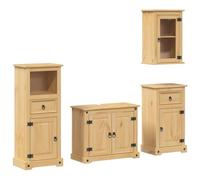 Juego de muebles de baño de 4 piezas de madera de pino macizo | Armario con puerta, asas cómodas, gran almacenamiento, superficie lisa fácil de limpiar, fijaciones de pared incluidas