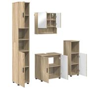 Juego de muebles de baño genérico de 4 piezas de roble Sonoma | Mueble bajo vaso,espejo,armario alto,armario bajo,bois d'ingenierie,metal,design mural,petits espaces