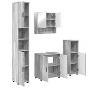 Juego de muebles de baño genérico Sonoma de 4 piezas, color gris | Mueble bajo vaso,espejo,armario alto,armario bajo,bois d'ingenierie,metal,design mural,petits espaces