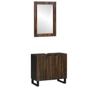 Juego de Muebles de Baño Moderno 2 Piezas Color Marrón Nogal Dimensiones 62 x 33 x 58 cm con Espejo Plateado y Almacenamiento Práctico Gabinetes Compactos Diseño Elegante