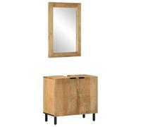 Juego de Muebles de Baño Sólido Mango Marrón | Lavabo con agujero,espejo con marco de madera,patas de madera,trastero,madera de mango duradera