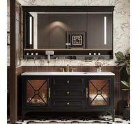 Juego de muebles de baño, tocador de 48 pulgadas con lavabo, armario con espejo LED, diseño negro moderno, unidad de almacenamiento de 120 cm, elegante elemento esencial de baño, solución que ahorra