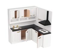 Juego de muebles de casa de muñecas de madera, muebles en miniatura a escala 1: 12 para cocina de casa de muñecas, juguetes de muebles de casa de muñecas que incluyen gabinetes de cocina de madera com