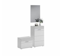 Juego de muebles de entrada: espejo + zapatero + armario de almacenamiento - blanco lacado - KLEANKIN