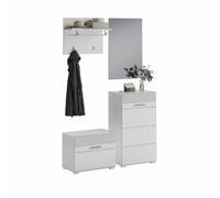 Juego de muebles de entrada: espejo + zapatero + soporte para abrigos + armario de almacenamiento - blanco lacado - KLEANKIN