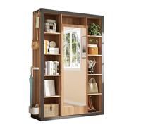 Juego de Muebles de Entrada Moderno, Conjunto de Mueble Recibidor Multifuncional con 11 Compartimentos Abiertos, Espejo y Bandeja Antigoteo, Perchero 5 en 1, Armario, Vitrina, Estantería, Zapatero