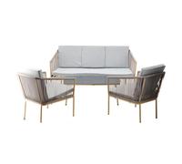 Juego de muebles de jardín - 1 mesa de centro, 1 sofá, 2 sillas - cojines color gris