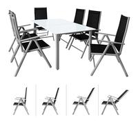 Juego de muebles de jardín CASARIA® 6 sillas con mesa 150X90Cm Aluminio Vidrio de seguridad Impermeable Plegable de asientos modernos para o