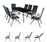 Juego de muebles de jardín CASARIA® de 8 sillas con mesa de 190X90Cm de aluminio con vidrio de seguridad resistente al plegable moderno para de asientos Bern