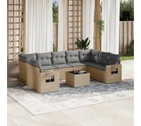 Juego de muebles de jardín de 10 piezas con cojines, ratán sintético beige con sofá modular, mesa lateral plegable y bolsa de almacenamiento impermeable, fundas lavables extraíbles